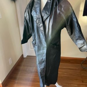 Winlit Vintage 80s Black Leather Trench Coat Size Large Womens